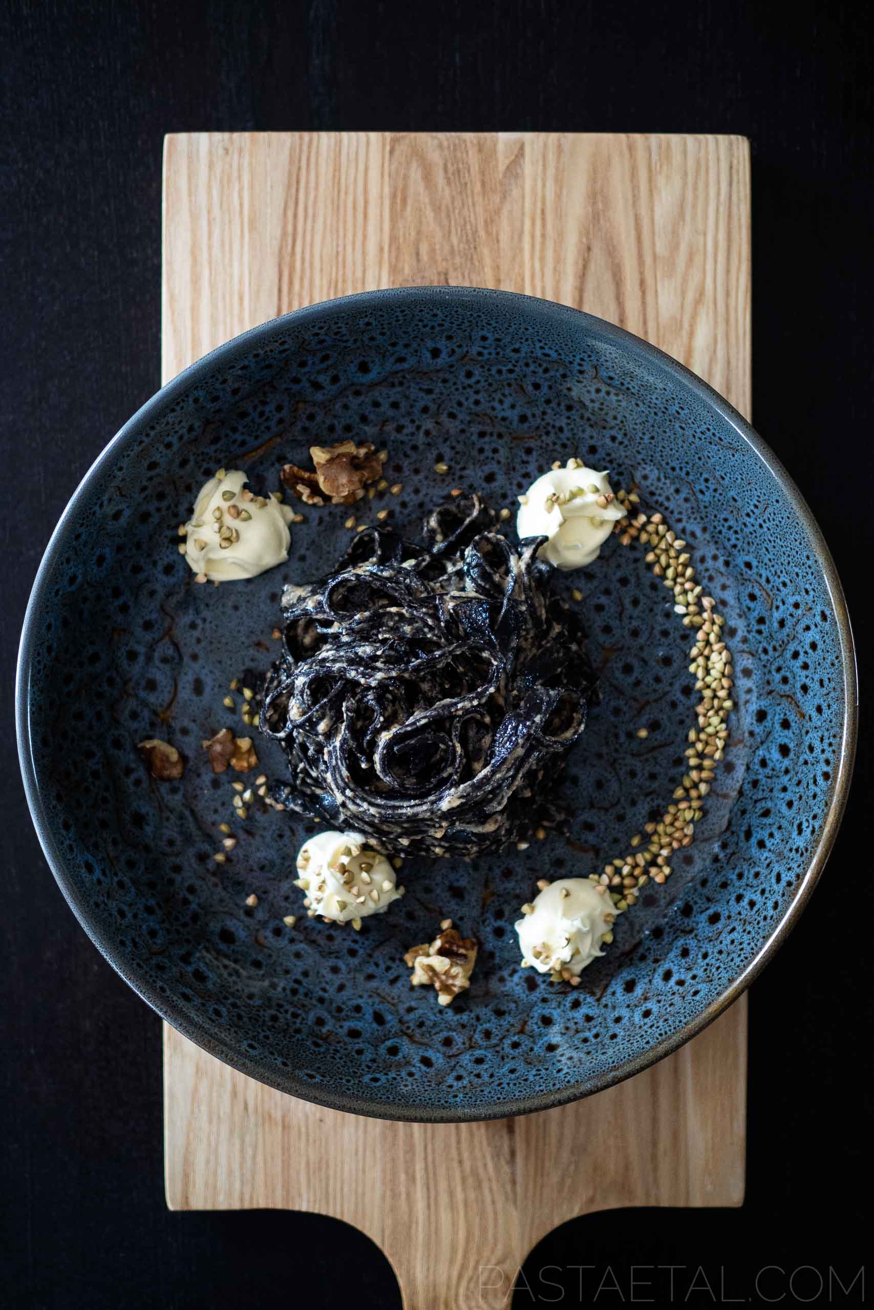 Saltbush and Squid Ink Tagliolini with Crab and Finger Lime - Pasta et Al