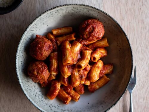 Rigatoni with Veal and Eggplant Meatballs in Tomato Sauce  Rigatoni al  Pomodoro con Polpetti di Vitello e Melanzane - Pasta et Al